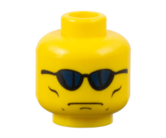 Minifigure, Head Glasses with Blue Sunglasses, Grim Face with Cheek Lines Pattern