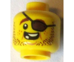 Minifigure, Head Beard Brown Stubble, Eye Patch, Open Grin, Missing Teeth Pattern