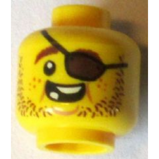 Minifigure, Head Beard Brown Stubble, Eye Patch, Open Grin, Missing Teeth Pattern