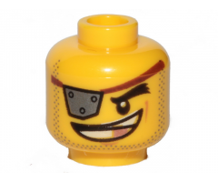 Minifigure, Head Male Silver Eye Patch with Rivets, Wide Smile with Copper Tooth, Stubble Pattern (MetalBeard)