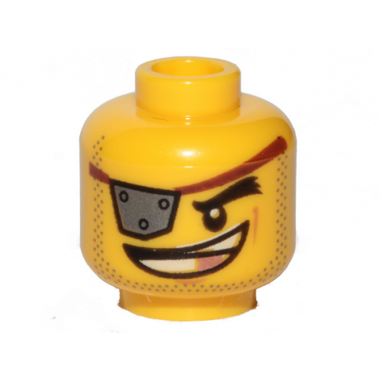 Minifigure, Head Male Silver Eye Patch with Rivets, Wide Smile with Copper Tooth, Stubble Pattern (MetalBeard)