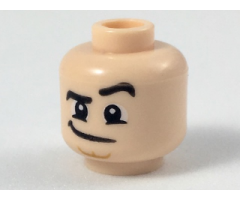 Minifigure, Head Black Eyebrows, Left Raised, Lopsided Grin, Dark Orange Cleft Chin Pattern