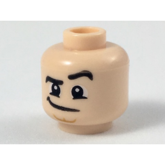 Minifigure, Head Black Eyebrows, Left Raised, Lopsided Grin, Dark Orange Cleft Chin Pattern