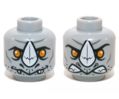 Minifigure, Head Dual Sided Alien Chima Rhinoceros with Orange Eyes and White Horn, Neutral / Angry Pattern (Rogon)