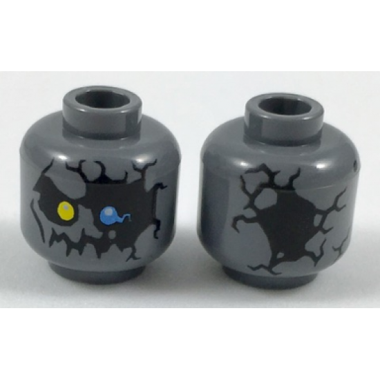 Minifigure, Head Alien with Yellow Right Eye, Blue Left Eye, Black Cracks and Jagged Mouth (Lord Krakenskull) Pattern