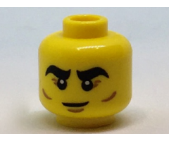Minifigure, Head Black Thick Eyebrows, Reddish Brown Crow's Feet and Cheek Lines Pattern