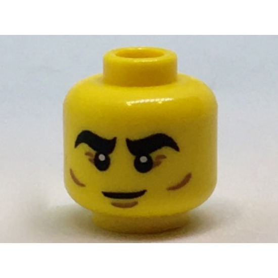 Minifigure, Head Black Thick Eyebrows, Reddish Brown Crow's Feet and Cheek Lines Pattern
