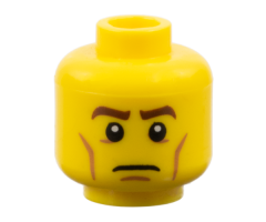 Minifigure, Head Brown Eyebrows, White Pupils, Cheek Lines, Frown Pattern