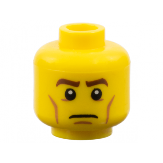 Minifigure, Head Brown Eyebrows, White Pupils, Cheek Lines, Frown Pattern