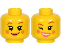 Minifigure, Head Dual Sided Female, Reddish Brown Eyebrows, Nougat Cheeks, Dark Pink Lips, Smile / Open Mouth and Winking Pattern (BAM)