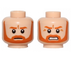 Minifigure, Head Dual Sided Dark Orange Eyebrows, Moustache and Full Beard, Medium Nougat Wrinkles, Neutral / Angry Bared Teeth Pattern