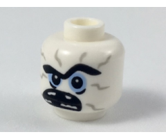 Minifigure, Head Alien with Black Unibrow, Light Bluish Gray Cracks, Bright Light Blue Eyes, Wide Open Mouth Missing Teeth Pattern