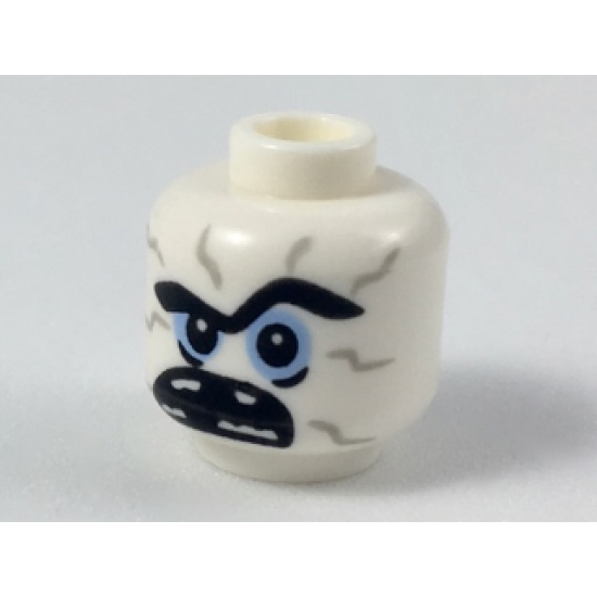 Minifigure, Head Alien with Black Unibrow, Light Bluish Gray Cracks, Bright Light Blue Eyes, Wide Open Mouth Missing Teeth Pattern