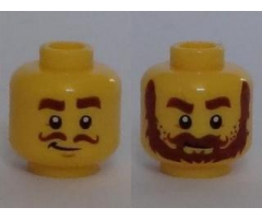 Minifigure, Head Dual Sided Brown Thick Eyebrows, Curly Moustache, Smirk / Thick Moustache, Bushy Beard Pattern