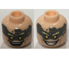 Minifigure, Head Dual Sided Olive Green Face Paint, Open / Closed Grin Pattern