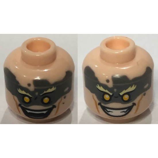 Minifigure, Head Dual Sided Olive Green Face Paint, Open / Closed Grin Pattern