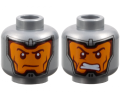 Minifigure, Head Dual Sided Balaclava, Orange Face, Dark Red Eyebrows and Cheek Lines, Firm / Gritted Teeth Pattern