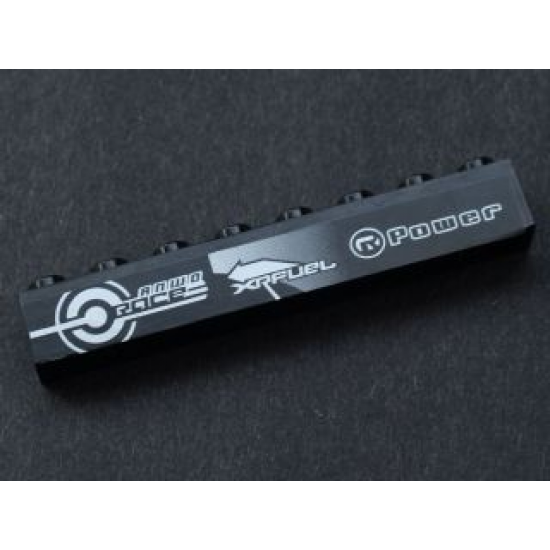 Brick 1 x 8 with 'ANWO RACE', 'XRFUEL' and 'Power' on Black Background Pattern (Sticker) - Set 8134