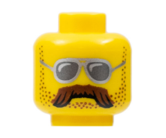 Minifigure, Head Glasses with Silver Sunglasses, Moustache Brown Bushy and Stubble Pattern