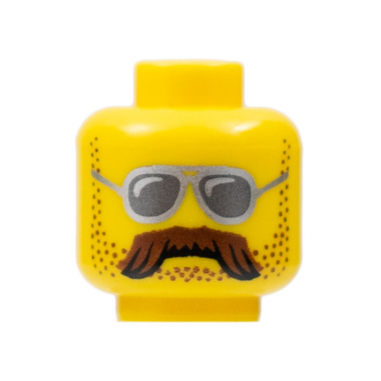 Minifigure, Head Glasses with Silver Sunglasses, Moustache Brown Bushy and Stubble Pattern