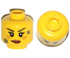 Minifigure, Head Female Dark Brown Eyebrows, Dark Orange Freckles, Eyelashes, Dark Bluish Gray Scratches, Dark Orange Lips Pattern