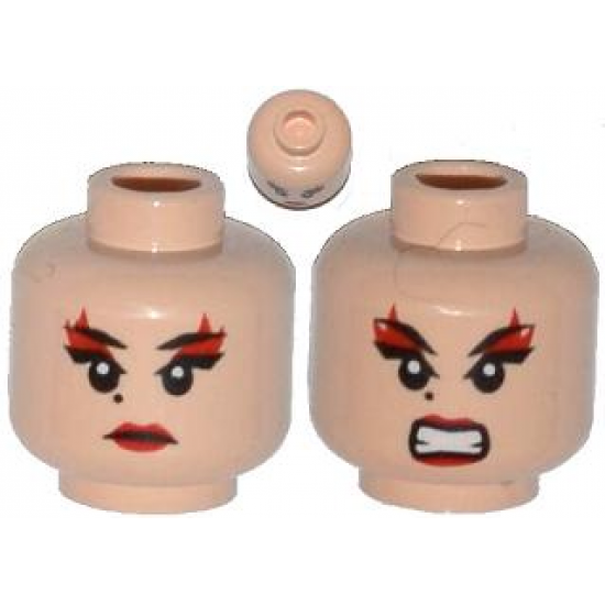 Minifigure, Head Dual Sided Female Red Lips and Eye Shadow, Beauty Mark, Mouth Closed / Bared Teeth Pattern (Karai)