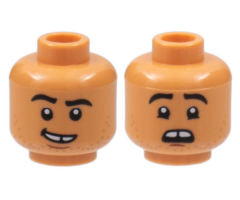 Minifigure, Head Dual Sided Black Eyebrows, Gap in Teeth, Stubble, Lopsided Smile / Scared Pattern