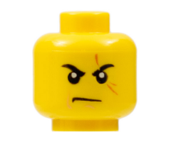Minifigure, Head Black Eyebrows, Dark Orange Scar Across Left Eye, Nougat Cheek Line and Chin Dimple, Scowl Pattern