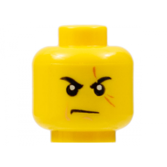 Minifigure, Head Black Eyebrows, Dark Orange Scar Across Left Eye, Nougat Cheek Line and Chin Dimple, Scowl Pattern