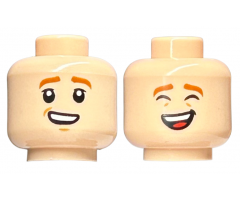 Minifigure, Head Dual Sided Child Dark Orange Eyebrows, Lopsided Smile with Teeth / Laughing with Closed Eyes Pattern