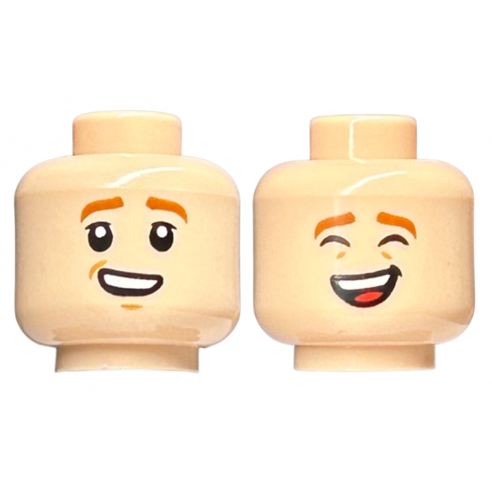 Minifigure, Head Dual Sided Child Dark Orange Eyebrows, Lopsided Smile with Teeth / Laughing with Closed Eyes Pattern