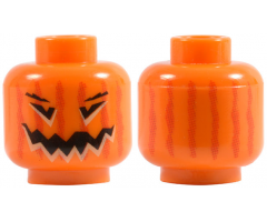 Minifigure, Head Pumpkin Jack O' Lantern with Red Vertical Faded Lines on Back Pattern