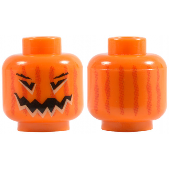 Minifigure, Head Pumpkin Jack O' Lantern with Red Vertical Faded Lines on Back Pattern