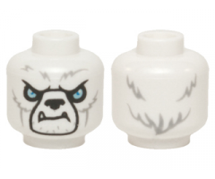 Minifigure, Head Alien Chima Bear with Black Nose, Bright Light Blue Eyes, Light Bluish Gray Fur, and Lower Fangs Pattern