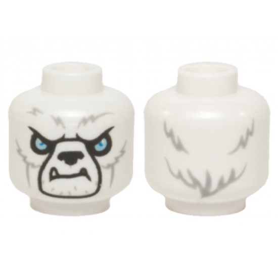 Minifigure, Head Alien Chima Bear with Black Nose, Bright Light Blue Eyes, Light Bluish Gray Fur, and Lower Fangs Pattern