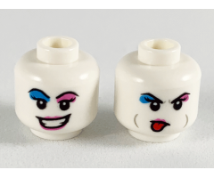 Minifigure, Head Dual Sided Female Dark Azure and Dark Pink Eye Shadow, Dark Pink Lips, Smile / Sticking Out Tongue Pattern