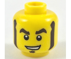Minifigure, Head Dark Brown Thick Eyebrows, Mutton Chops and Soul Patch, Lopsided Open Mouth Smile with Teeth Pattern