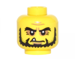Minifigure, Head Bushy Black Eyebrows and Beard, Wrinkles and One White Fang Pattern