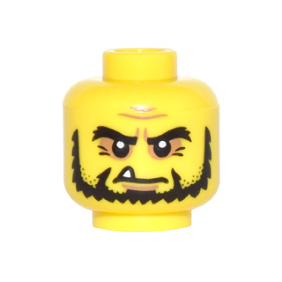 Minifigure, Head Bushy Black Eyebrows and Beard, Wrinkles and One White Fang Pattern