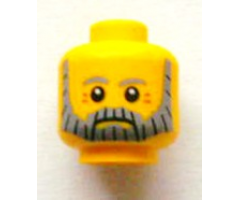 Minifigure, Head Beard Gray and Black, Gray Eyebrows and Red Eye Dimples Pattern