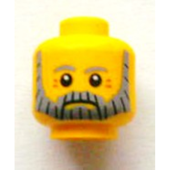 Minifigure, Head Beard Gray and Black, Gray Eyebrows and Red Eye Dimples Pattern