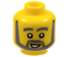 Minifigure, Head Dark Bluish Gray Thick Eyebrows, Angular Beard and Thick Sideburns, Lopsided Open Mouth Smile with White Teeth Pattern