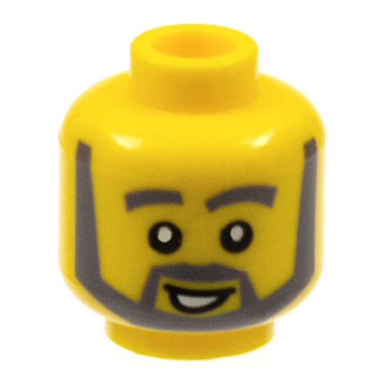 Minifigure, Head Dark Bluish Gray Thick Eyebrows, Angular Beard and Thick Sideburns, Lopsided Open Mouth Smile with White Teeth Pattern