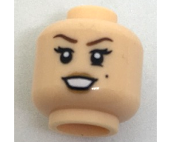 Minifigure, Head Female Reddish Brown Eyebrows, Black Double Eyelashes, Left Lower Eyelid, Beauty Mark, Medium Nougat Lips, Open Mouth Smile with Teeth Pattern