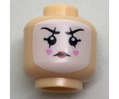 Minifigure, Head White Face Paint, Black Lines Through Eyebrows and Eyes, Bright Pink Hearts on Cheeks Pattern