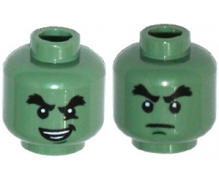 Minifigure, Head Dual Sided Black Bushy Eyebrows, Chin Dimple, Evil Smile, Crease under Eye / Determined Pattern