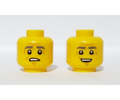 Minifigure, Head Dual Sided Dark Bluish Gray Eyebrows, Wrinkles, Worried / Smile Pattern