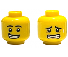 Minifigure, Head Dual Sided Black Eyebrows, White Pupils, Smile with Teeth / Scared Pattern