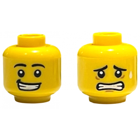 Minifigure, Head Dual Sided Black Eyebrows, White Pupils, Smile with Teeth / Scared Pattern