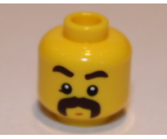 Minifigure, Head Dark Brown Eyebrows, Moustache Thick, Chin Dimple, White Pupils Pattern (BAM)